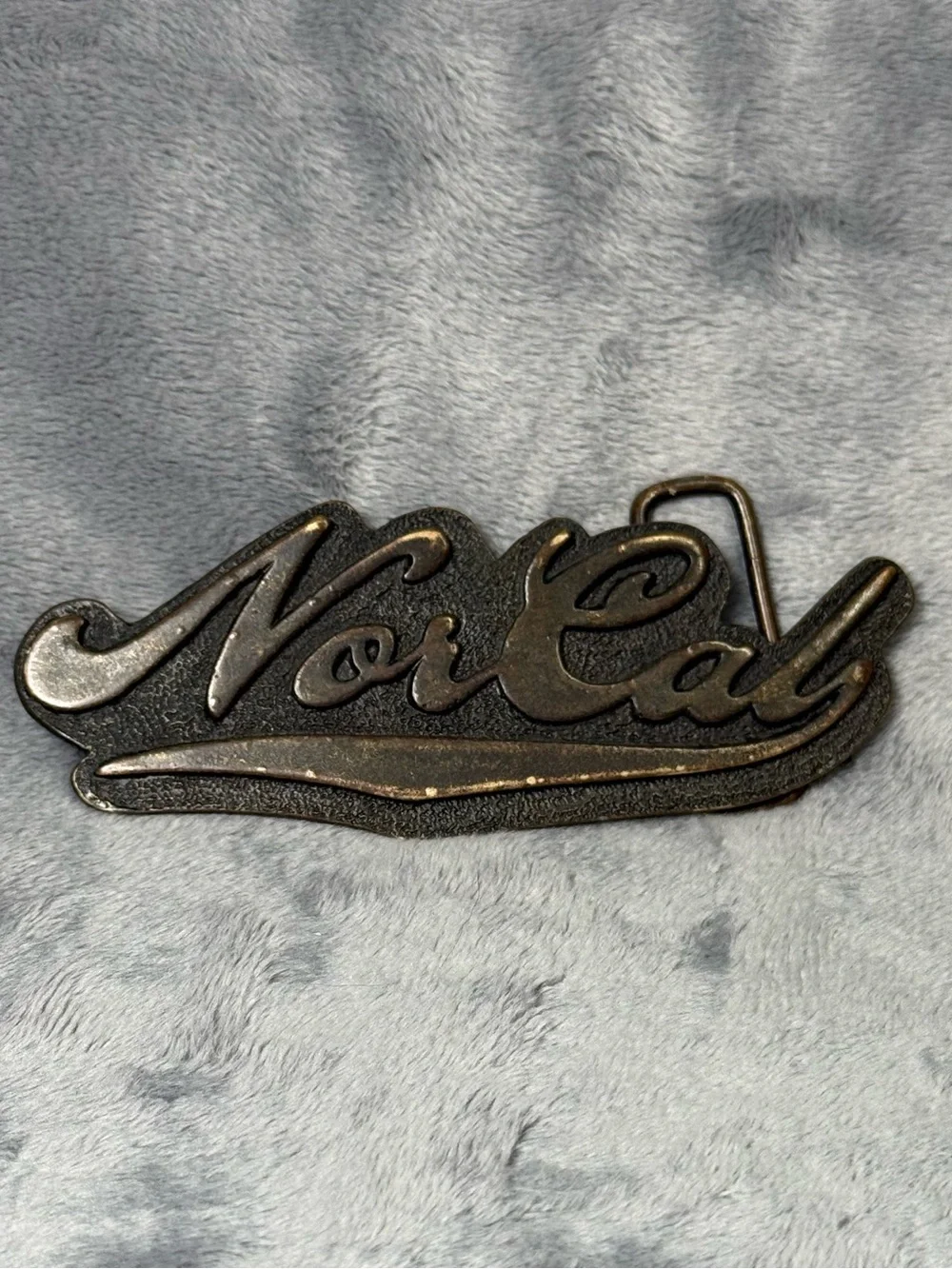 Vintage NorCal Script Belt Buckle Pewter Tone Y2K Skate Casual Western Style